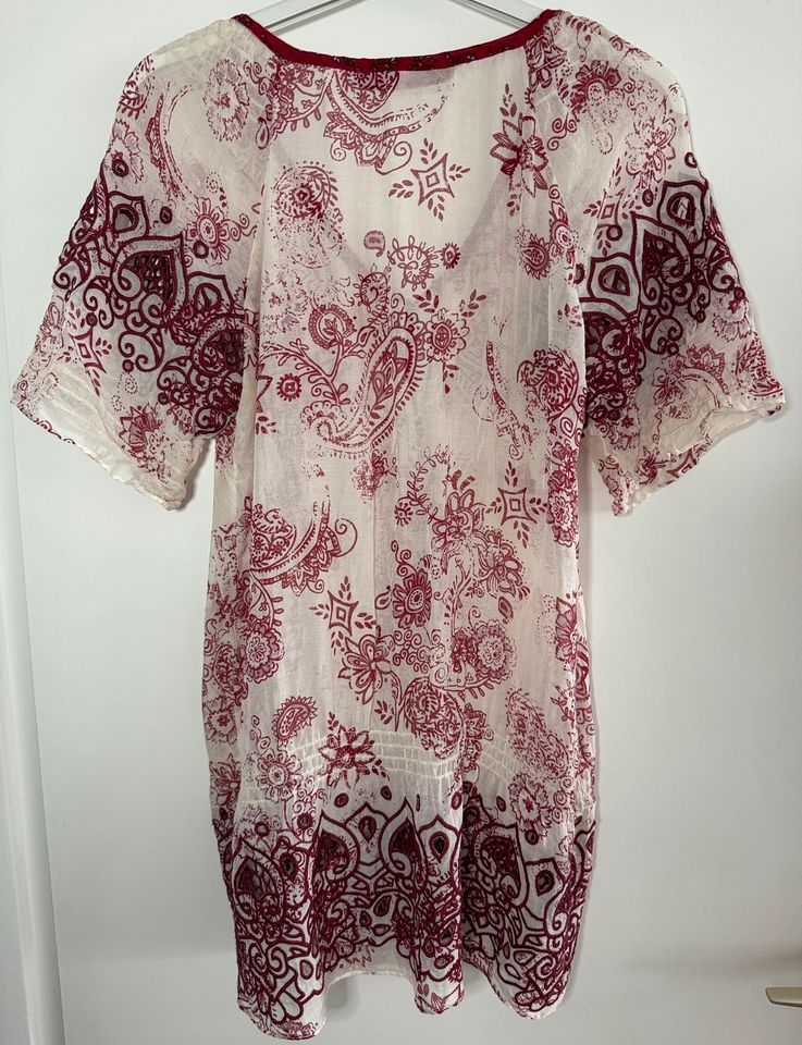 Playlife by Sisley Bluse Tunika Seide Creme Rot Bordeaux Muster S in München