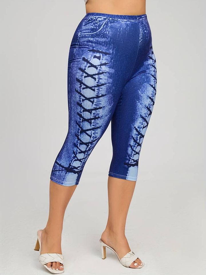 Capri-Leggings mit Plus-Denim-Print für Damen Gr. 50 in Eislingen (Fils)