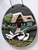 Keramikrelief Bauernhaus Gänse Kunsthandwerk Niedersachsen - Nottensdorf Vorschau