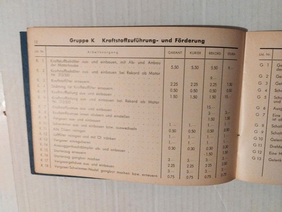 Hanomag Arbeitspreisliste Granit/Kurier/Rekord/Sturm  1938  Orig. in Kamen