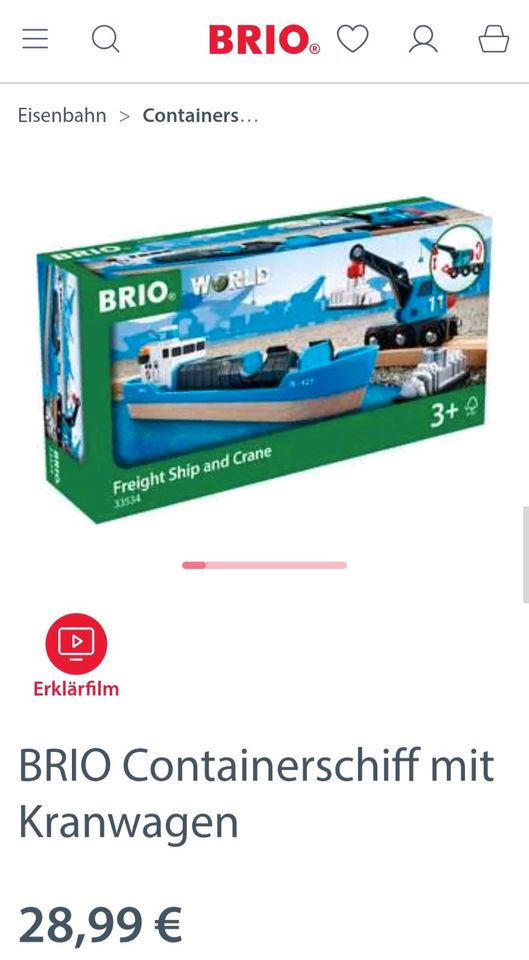 BRIO World 33534 Containerschiff mit Kranwagen in Rheinberg