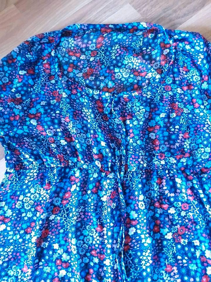 Bluse/Tunika transparent, blau Blumen, Gr. L/XL, Gina Benotti in Ense