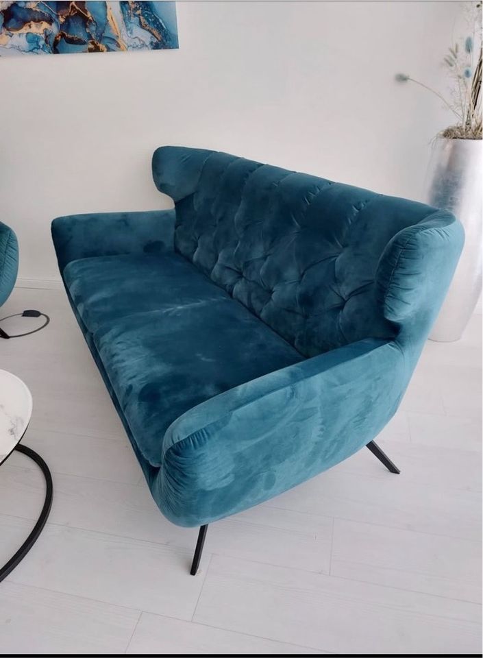 Couch/ 2,5-Sitzer Sofa 200x95x94cm Velvet Blue Grey in Hamburg