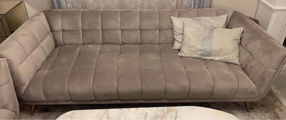 Sofa 3er Set Couch Samt Beige Richmond Design in Barsbüttel