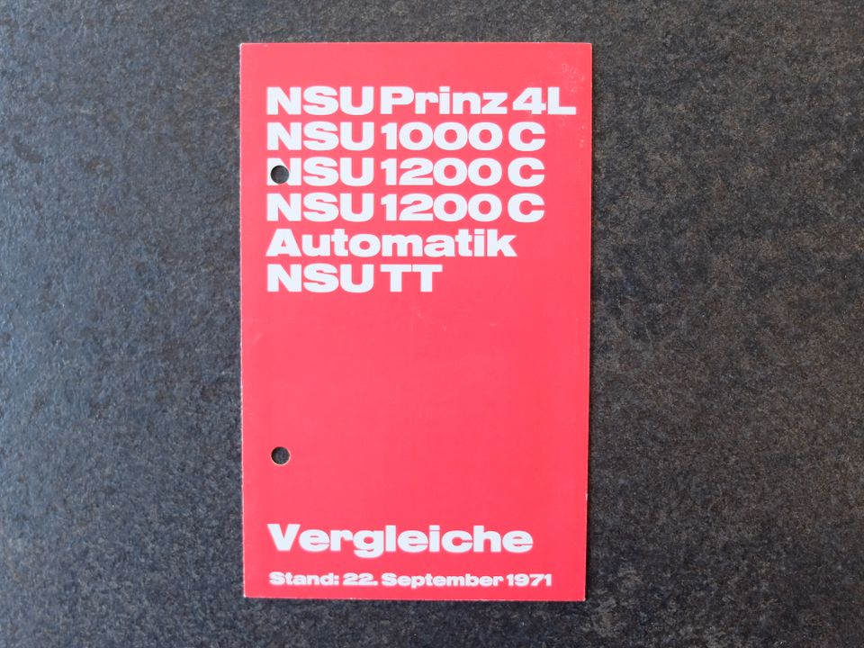 NSU PRINZ 4L 1000 1200 TT Vergleiche PROSPEKT von 1971 in Hof (Saale)