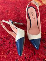 Leder Sommerschuh hohen Absatz Creme/blau Aachen - Aachen-Haaren Vorschau