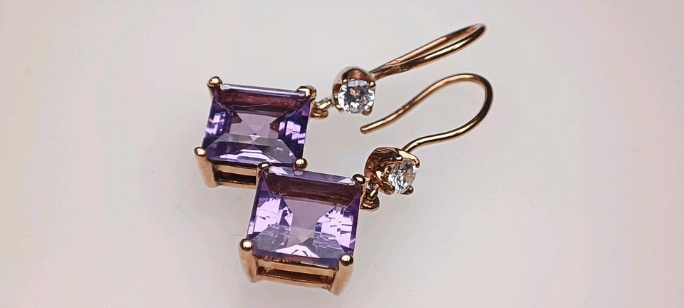 Große 333 Gold Amethyst Zirkonia Ohrringe Ohrhaken in Reinstorf