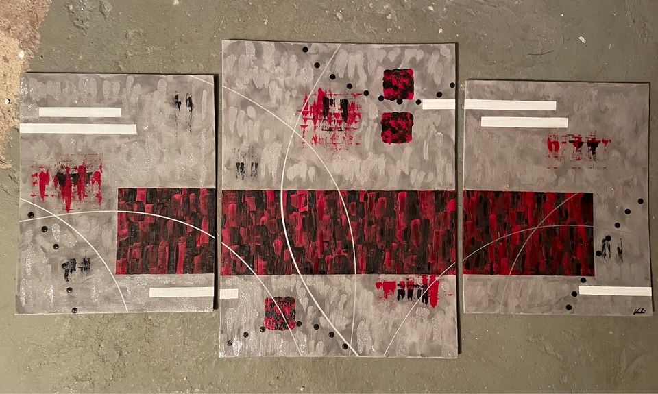 Abstrakte Kunst • Bilder Set • Wandbild • grau rot in Hohenbocka