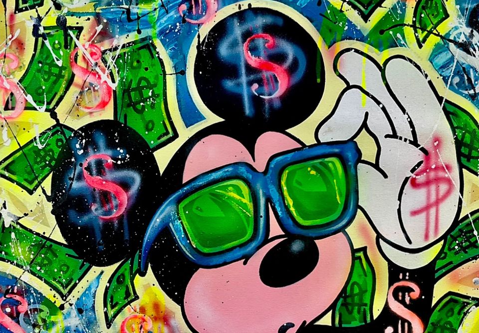 ✅ Antony Roman - Mickey Mouse / Leinwandbild, Acryl, Pop Art, Kunst, Geschenk, Dollar in Horstmar