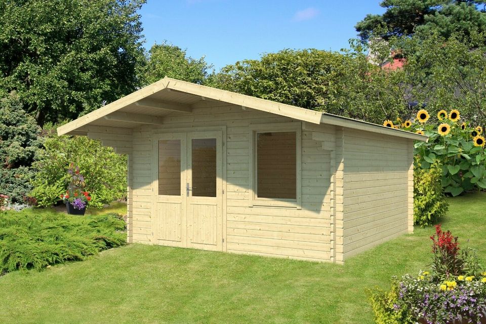 40 mm Gartenhaus ISO 410x410 cm Gerätehaus Holzhaus Hütte Blockhaus Blockhütte Schuppen in Hahn am See