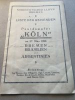 Sammeln Norddeutscher Lloyd Passagierlisten 1926 „Köln“ Hessen - Bensheim Vorschau