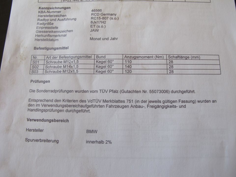 4 x BMW - ALU Felgen Marke: Brock - für BMW 3er, 5er, 6er, 7er !! in Losheim am See