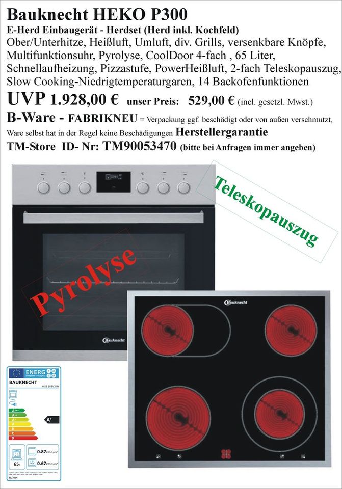 Einbauherd NEU als B-Ware Herd Einbau Heißluft Pyrolyse Dampfgarer Dampf Umluft Teleskopauszug Grill auch Neff Slide hide Gasbackofen Multi Gas E-Herd Elekroherd Küchenherd in Wolfhagen 