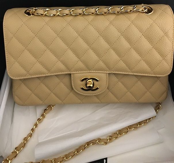 Chanel Flap Bag Tasche Caviar Leder Beige Medium in Meyn