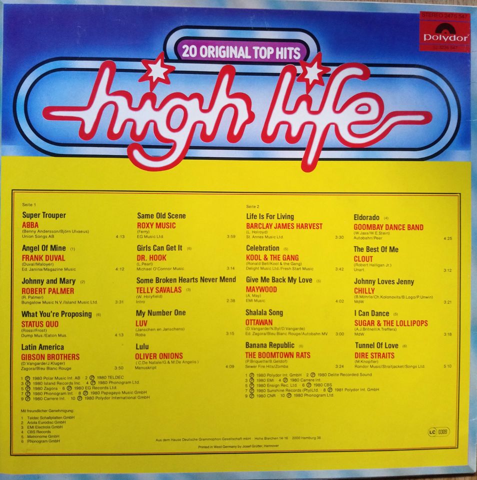 High Life - 20 Original Top Hits - LP - Vinyl Schallplatte - 1980 in Zeven