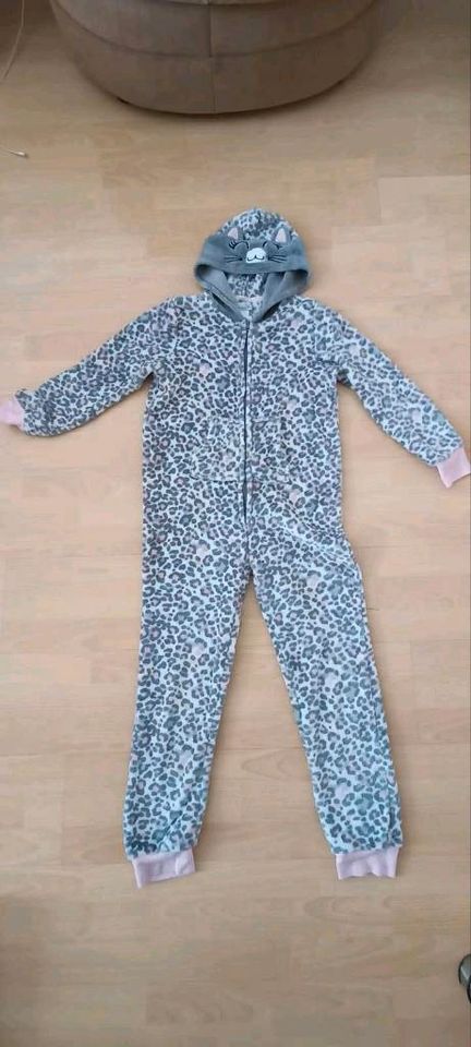 Mädchen Overall Jumpsuit Schlafanzug Gr.146 Katze grau rosa in Weiden (Oberpfalz)