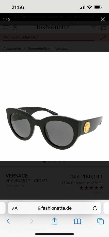 Versace Damen Sonnenbrille schwarz gold Neu in Oberhausen