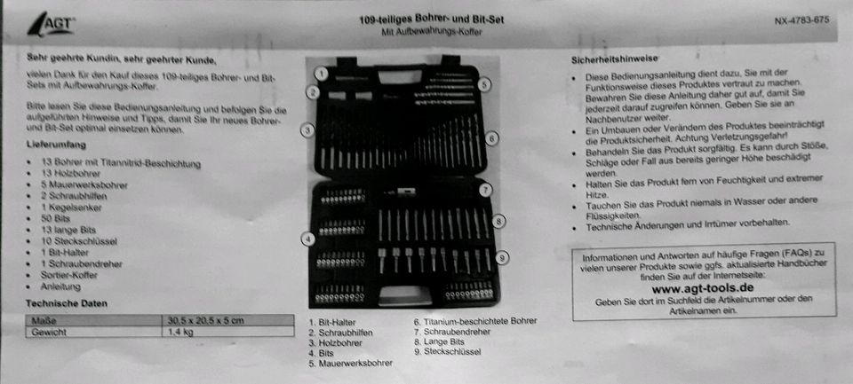 Werkzeugkoffer mit 109-teiligen Bohrer- und Bit-Set in Schneeberg