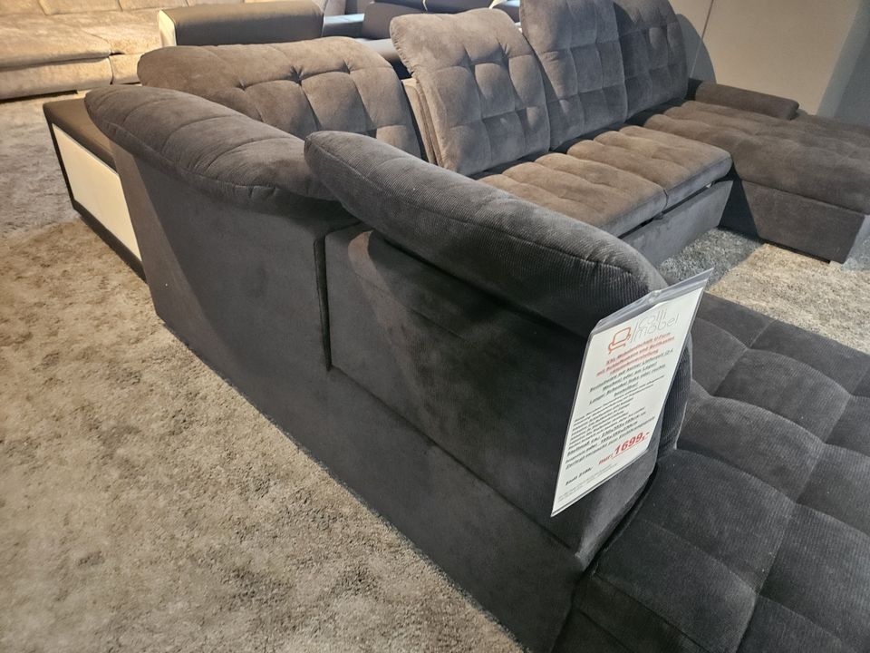 NEU XXL Wohnlandschaft Couch Bettfunktion + Kasten anthrazit %%% in Borken