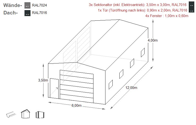 Garage Halle 6x12x4m Sektionaltore Lagerhalle Blechgarage |16613! in Schwäbisch Hall