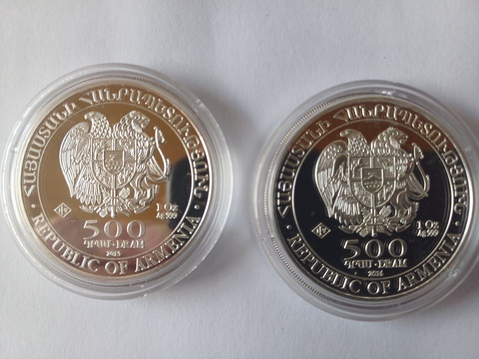2 x 1 Oz Silber Gedenkmünzen aus Armenien Arche Noah 2013 + 2014 in Bürstadt
