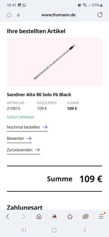 Sandner Altflöte 80 Solo Fb . Spielmannszug - wie neu in Rheda-Wiedenbrück