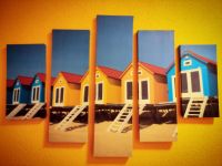 Leinwandbild Set 5-teilig Bild - bunte Strand-Häuser, Schweden Niedersachsen - Bodenwerder Vorschau