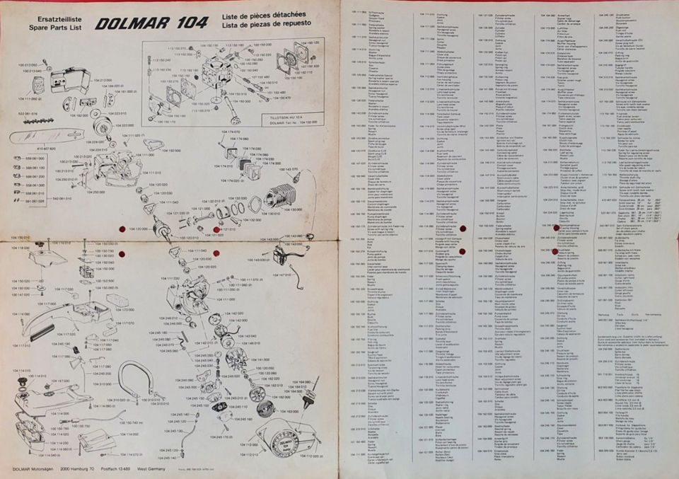 Ersatzteilliste Bedienhinweise Dolmar Motorsäge 104 in Everswinkel