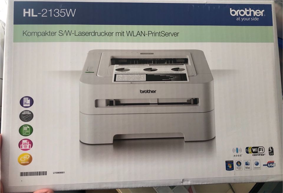 Brother SW Laserdrucker mit WLAN PrintServer HL-2135W in Nürnberg (Mittelfr)