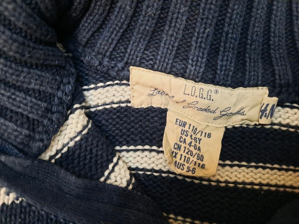 H&M gestreifter Pullover Gr. 110/116 mit Reißverschluss in Trogen