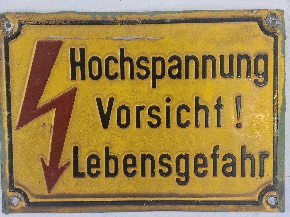 60er Jahre Blechschild  Hochspannung Vorsicht Lebensgefahr in Heusweiler