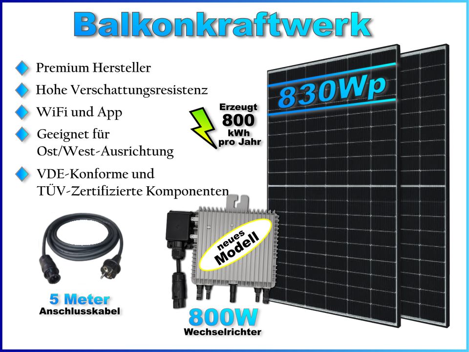 Balkonkraftwerk 830Wp mit 800W Wechselrichter, Photovoltaik, Solar, PV in Altenstadt Iller