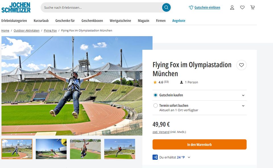 Flying Fox im Olympiastadion München - Gutschein Jochen Schweizer in Stuttgart