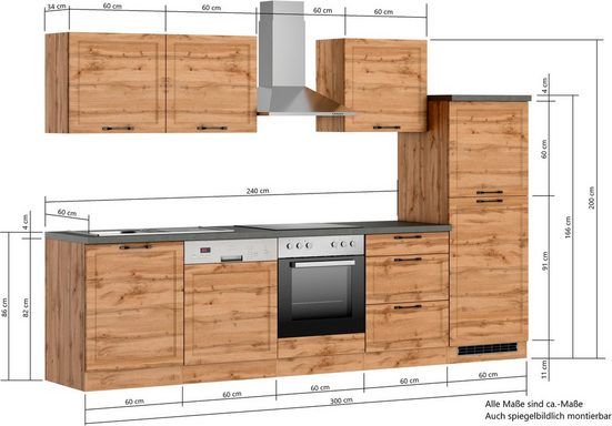 Kochstation Küchenzeile ,mit MDF-Fronten, Breite 300 cm, in Obernburg