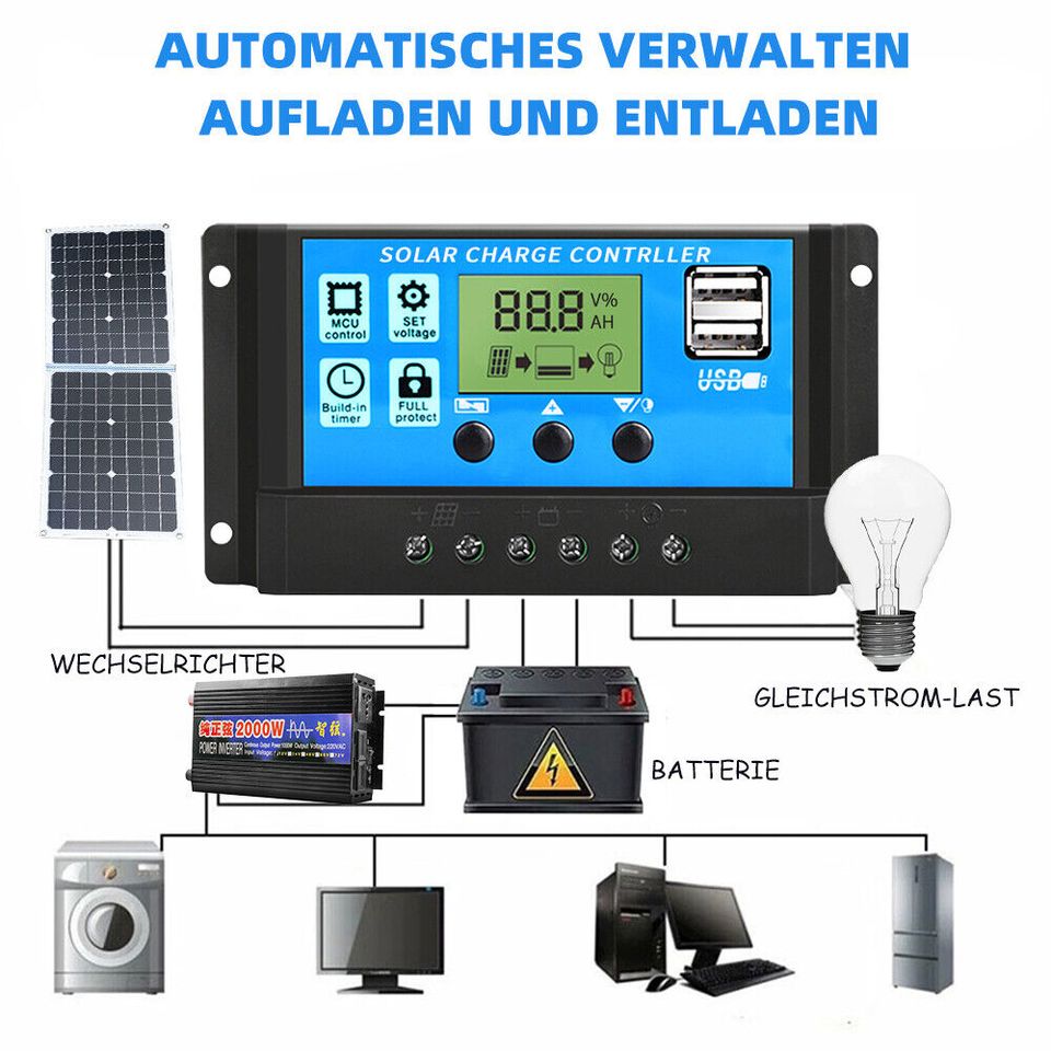 2 100W Faltbar SolarPanel + 12V Batterie Ladegerät Camping Solar in Weilburg