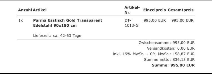 Esstisch Gold Glastisch in Auetal