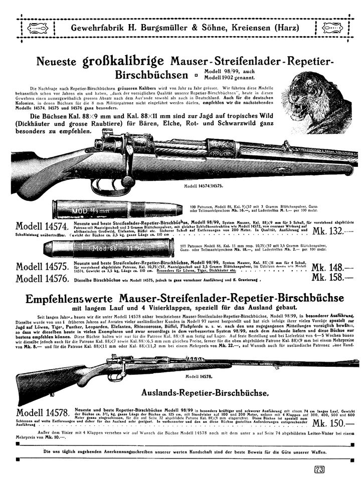 Waffenkatalog 1910 Burgsmüller Waffen Gewehre Historisch 18€* in Obermarchtal