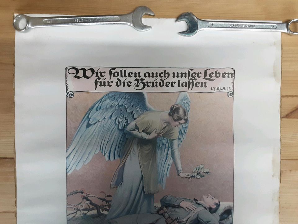 Gefallenen-Urkunde 1916 mit großem Engel 1.Weltkrieg in Hamburg