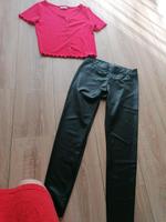 Damen Set Gr. 38/M Leder Leggings Geripptes Shirt Hessen - Ehringshausen Vorschau