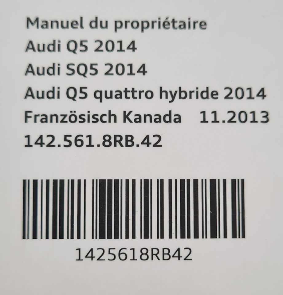 Audi Q5/SQ5 2014 Betriebsanleitung Französisch Kanada in Gensingen