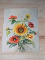 Aquarell- Original - Sonnenblumen mit Mohnblumen S. Meissner 1981 Brandenburg - Wandlitz Vorschau