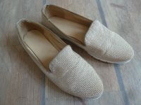 Slipper Loafer Gr. 39 beige mit gold weiße Sohle Ballerina Textil Düsseldorf - Friedrichstadt Vorschau