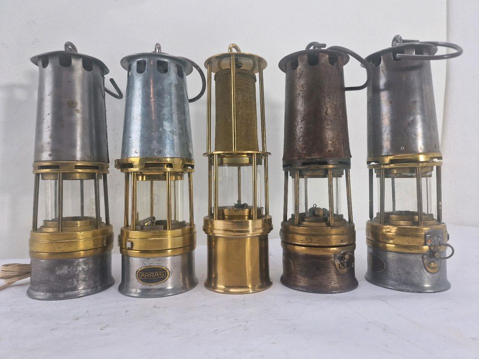 5 alte Benzinlampen Grubenlampen  aus dem frühen Saarbergbau in Heusweiler
