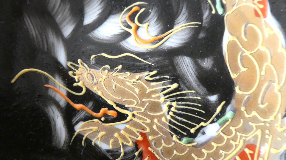 vintage chinesisches Schälchen Set Drache handbemalt schwarz gold in Theismühlen