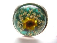 Ring mit Glascabochon und echten gelben Blüten Schleierkraut roma Hessen - Karben Vorschau