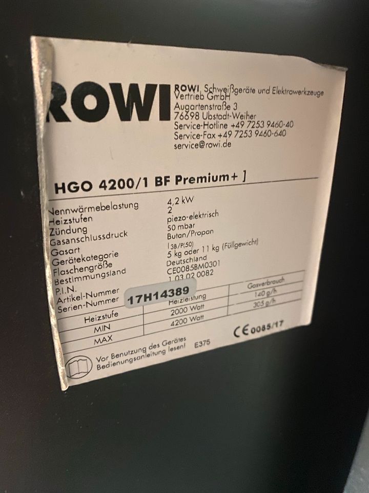 Rowi HGO 4200/1 BF Premium Gasofen Katalytofen in Recklinghausen