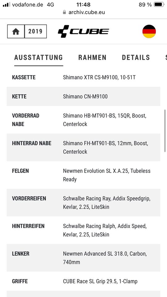 Fahrrad MTB Cube C62 One 2019 XTR, Größe M, NP 3400€ in Remshalden