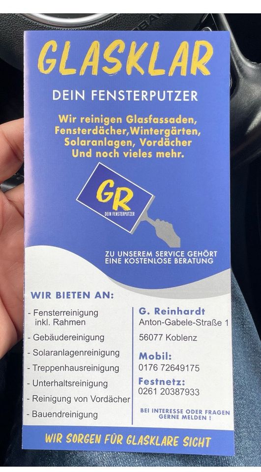 Fensterputzer Fensterreinigung ink.Rahmen Glasreinigung in Koblenz