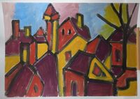 Ölgemälde Miklos Nemeth Ungarn Häuser Stadt 64x90 cm 1985 Kr. Dachau - Dachau Vorschau