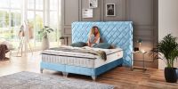 NEU | Gratis Lieferung |180 cm|XXL Luxus Boxspringbett Samt-blau inkl. Matratze Polsterbett Doppelbett Jugendbett Wasserbett Cord Ehebett Familienbett Brandenburg - Falkensee Vorschau